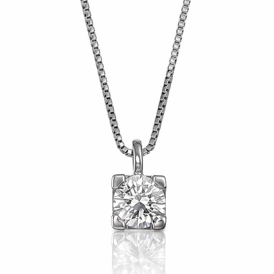 Collana con ciondolo - 18 carati Oro bianco - 0.18ct. tw. Diamante (Naturale)