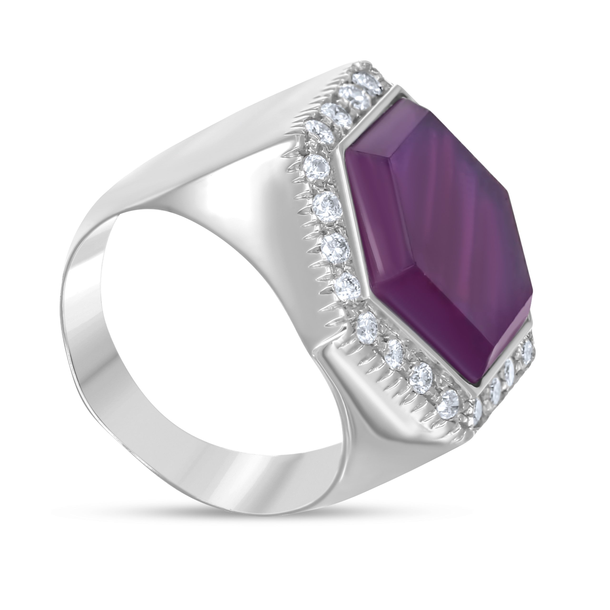 Anello - 18 carati Oro bianco, Corindone viola 11.50 Ct - 12.10ct. tw. - Diamante