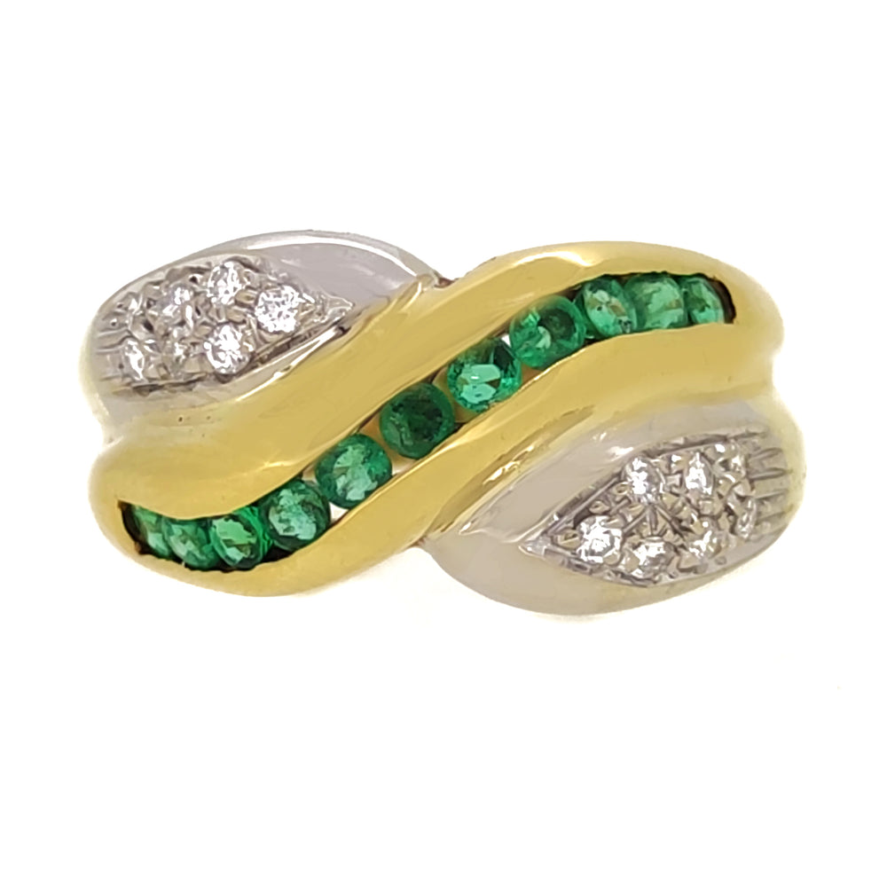 18 carati Oro Giallo, Oro bianco - Anello Smeraldo - Ct 0.14 Diamanti