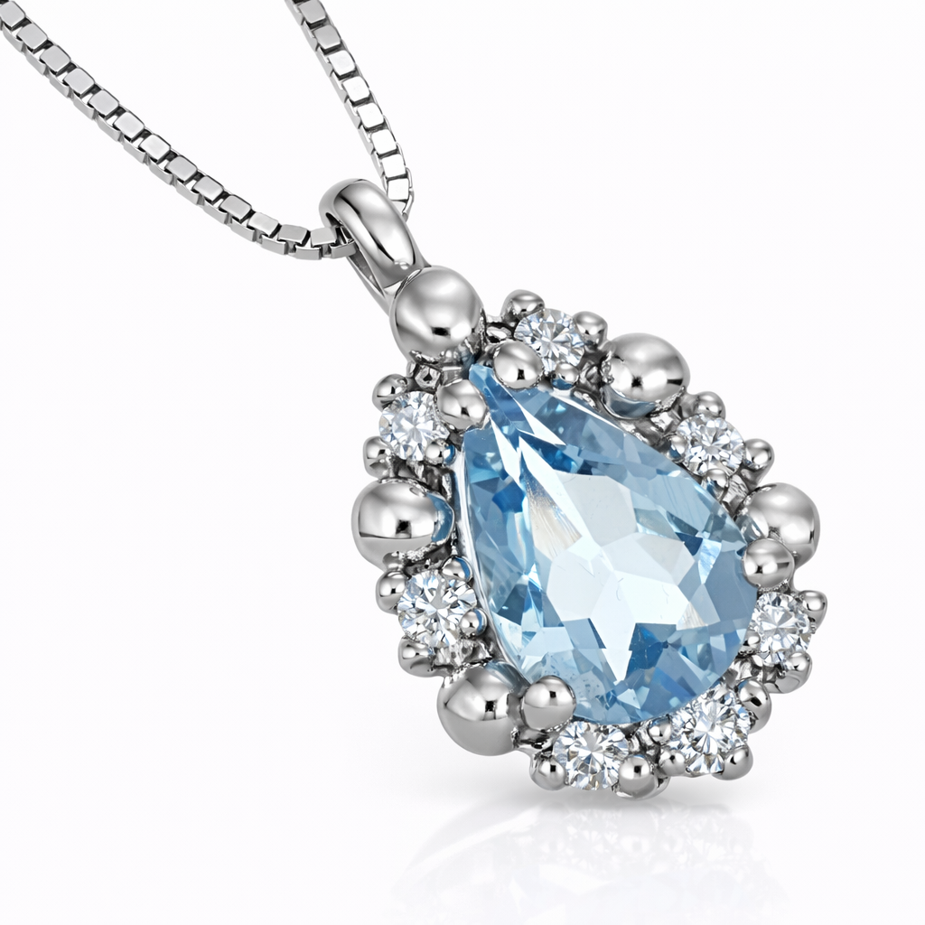 Collana con ciondolo - 18 carati Oro bianco - 0.36ct. tw. Acquamarina - Diamante