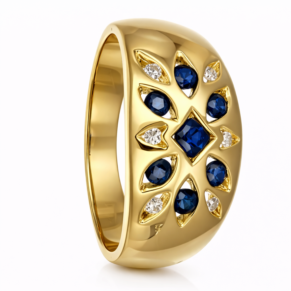 Anello - 18 carati Oro giallo - 0.37ct. tw. Zaffiro - Diamante