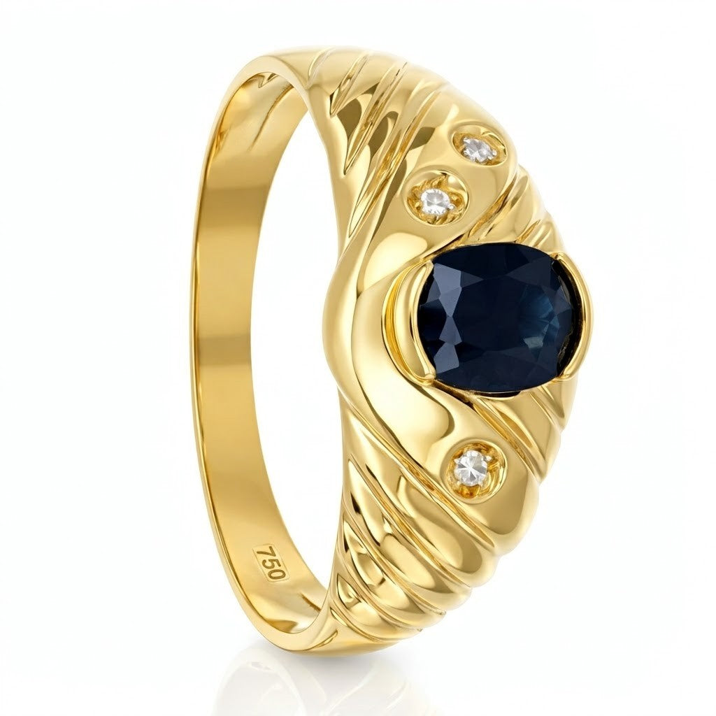 Anello - 18 carati Oro giallo - 0.39ct. tw. Zaffiro - Diamante - Made in Italy - Handmade