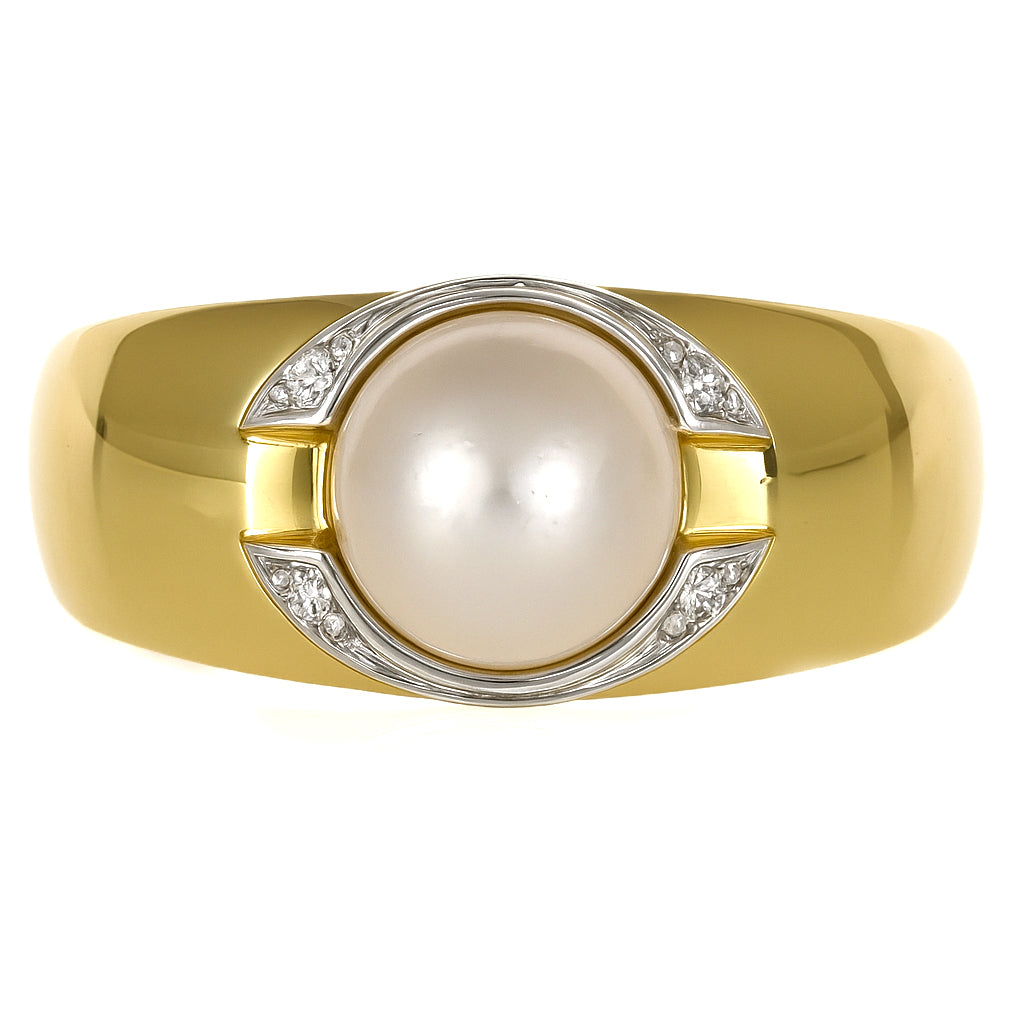 Anello - 18 carati Oro bianco, Oro giallo - 0.04ct. tw. Diamante (Naturale) - Perla