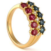 Anello - 18 carati Oro giallo, Zaffiri - Rubini - Diamanti - 0.92ct. tw.