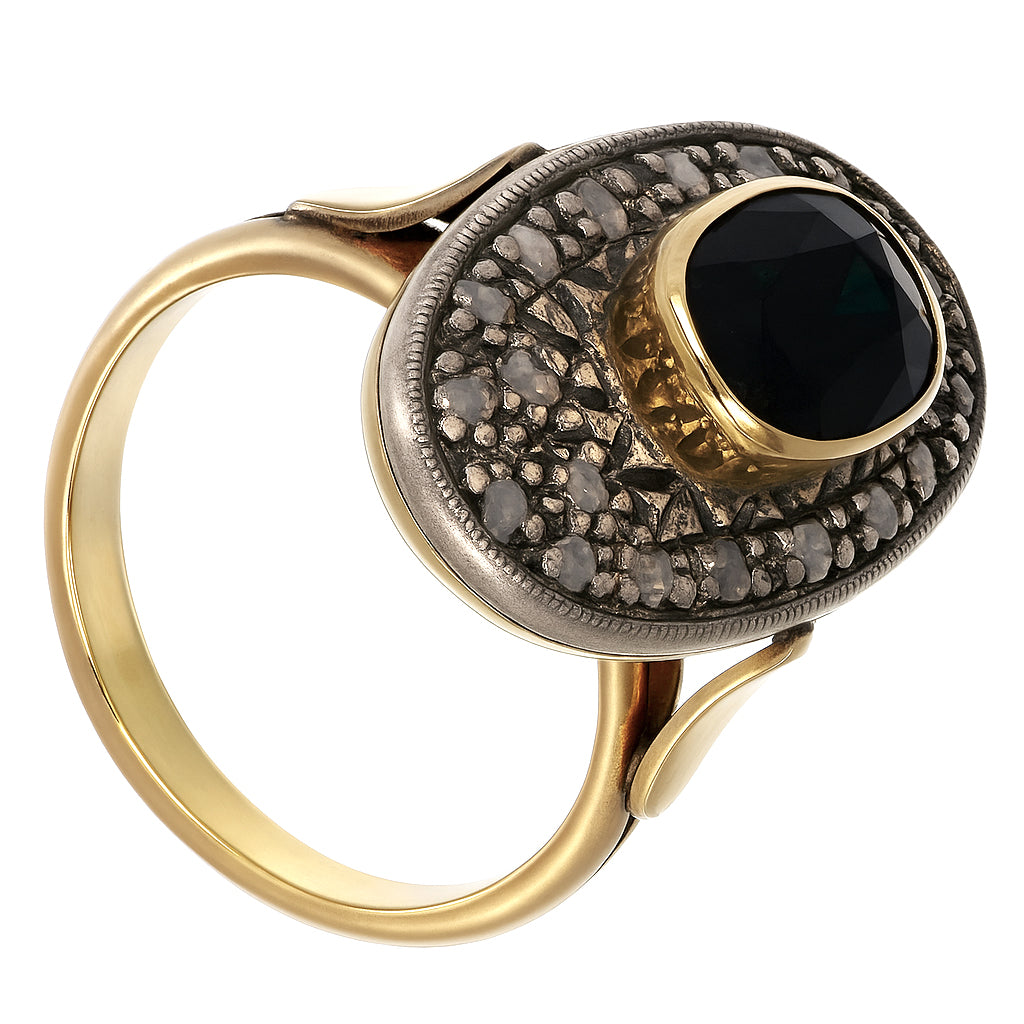 14 carati Oro giallo, Argento 925 - Anello- Zaffiro -Diamanti