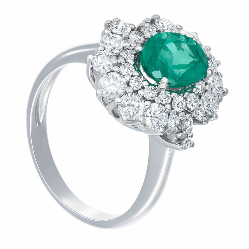 Anello - 18 carati Oro bianco - 2.20ct. tw. Smeraldo - Diamante