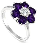 Anello - 18 carati Oro bianco - 0.93ct. tw. Ametista - Diamante