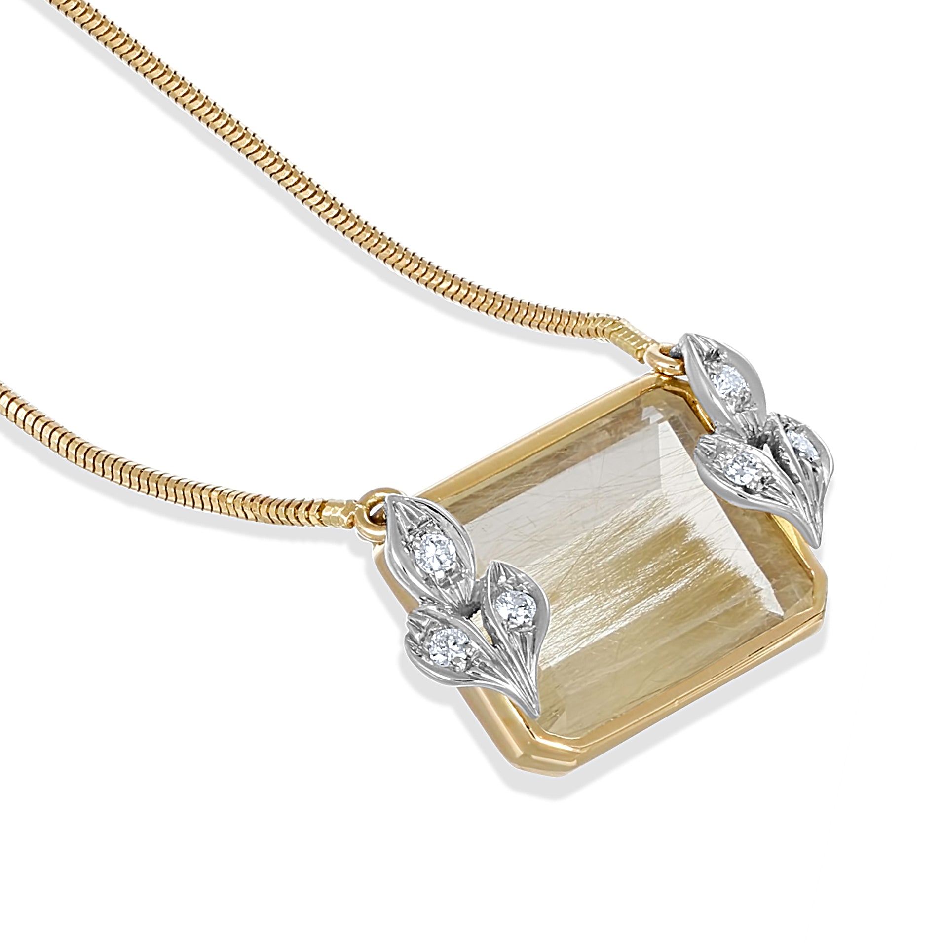 Collana con ciondolo - 18 carati Oro bianco, Oro giallo - 10.12ct. tw. Quarzo - Diamante