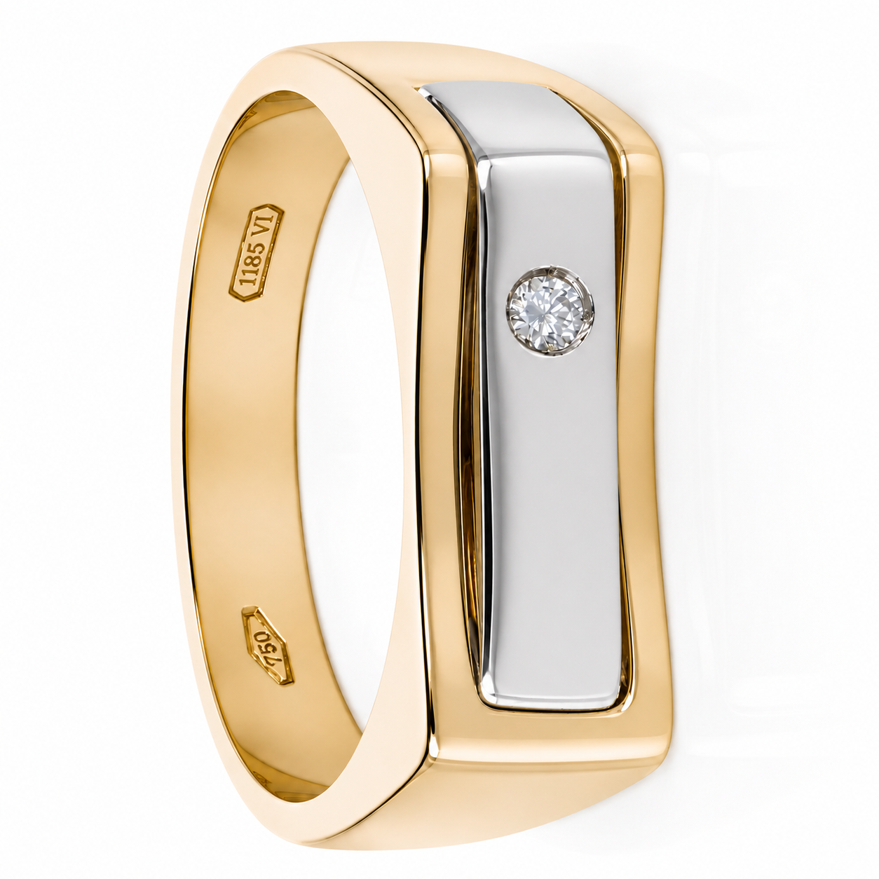 Anello - 18 carati Oro bianco, Oro giallo - 0.03ct. tw. Diamante (Naturale) - Made in Italy - Handmade