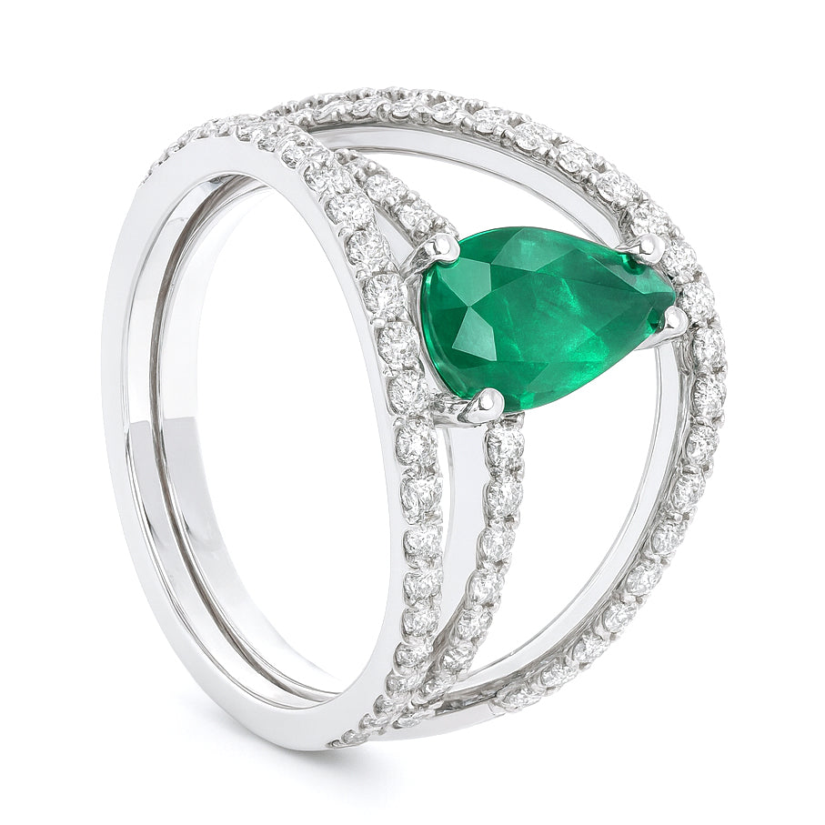 Anello - 18 carati Oro bianco - 1.90ct. tw. Smeraldo - Diamante