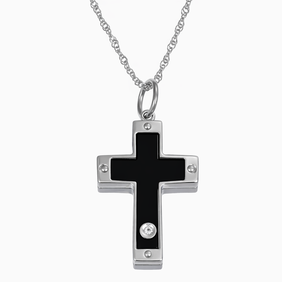Collana con ciondolo - 18 carati Oro bianco - 0.01ct. tw. Onice - Diamante