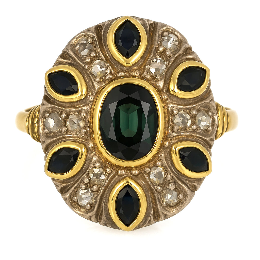 Anello - 18 carati Argento, Oro giallo - 1.53ct. tw. Zaffiro - Diamante