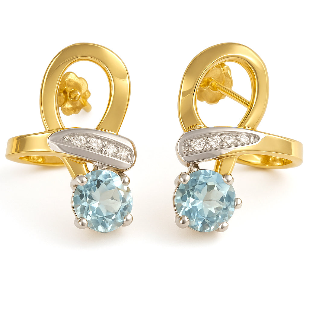 Orecchini - 18 carati Oro bianco, Oro giallo - 4.10ct. tw. Acquamarina - Diamante