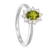 Anello - 18 carati Oro bianco - 1.09ct. tw. Peridoto - Diamante