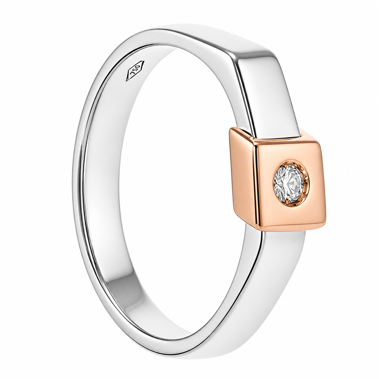 Anello - 18 carati Oro bianco, Oro rosa - 0.04ct. tw. Diamante (Naturale) - Made in Italy - Handmade