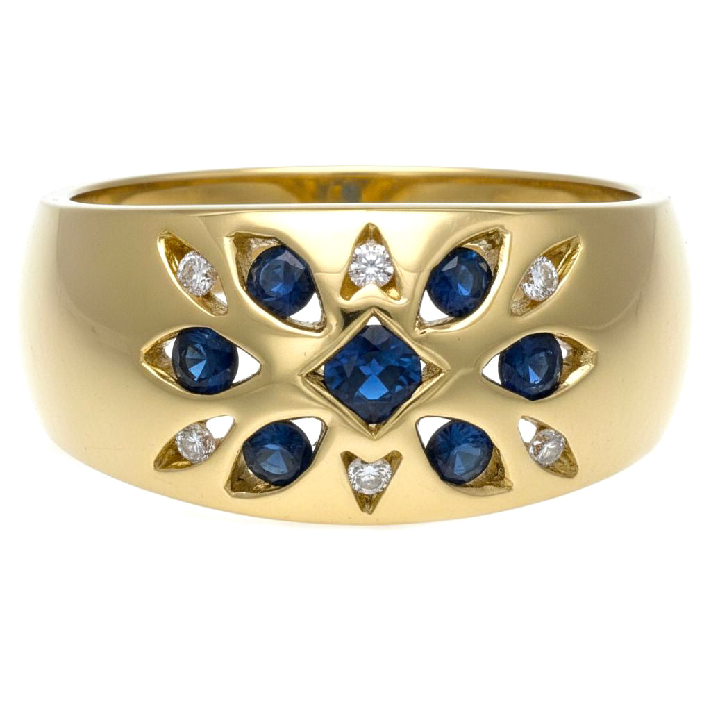 Anello - 18 carati Oro giallo - 0.37ct. tw. Zaffiro - Diamante