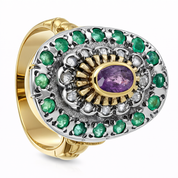 Anello - 18 carati Oro giallo, Argento, Ametista - Smeraldi- Diamanti - 1.07ct. tw.