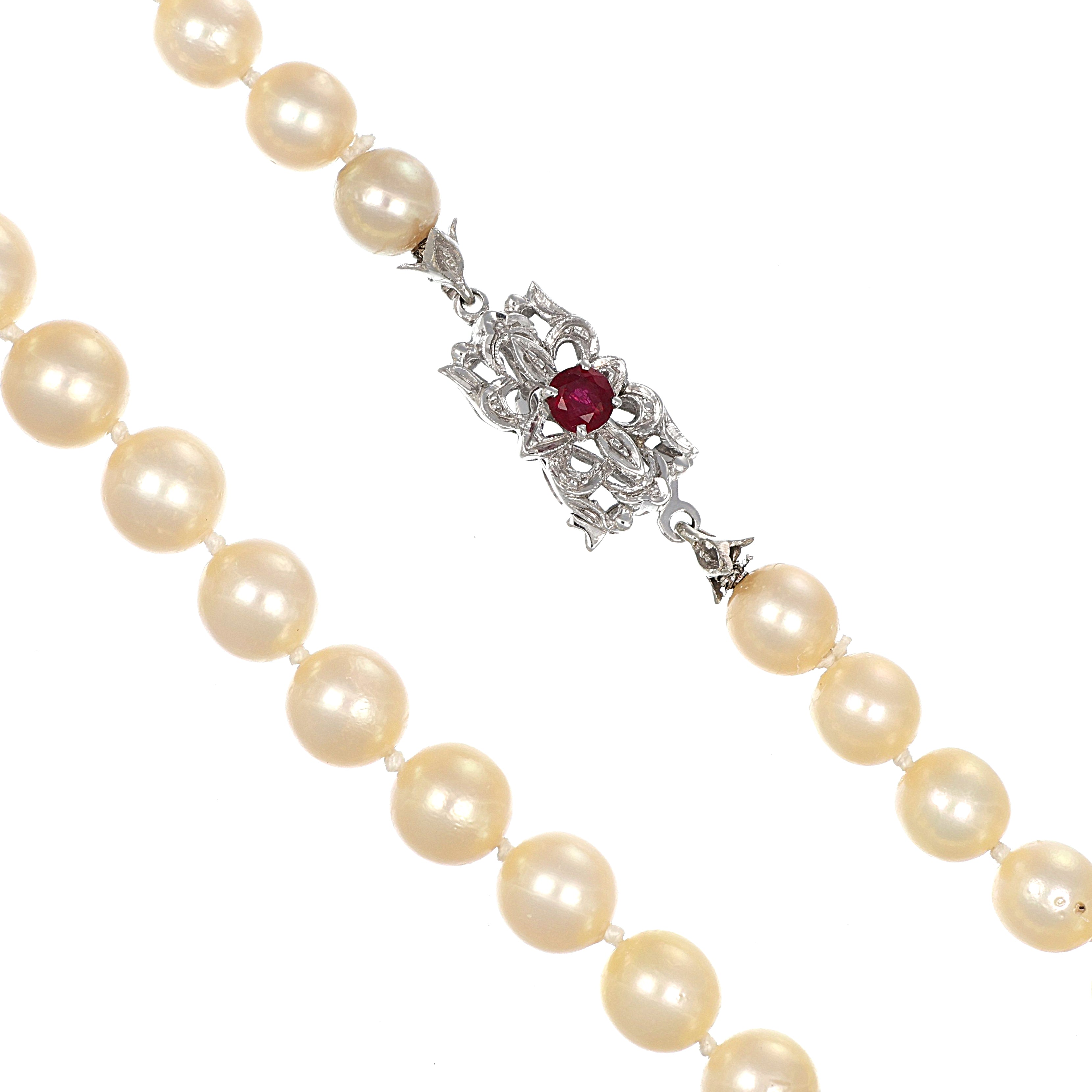 Collana - 18 carati Oro bianco - 0.30ct. tw. Rubino - Perla