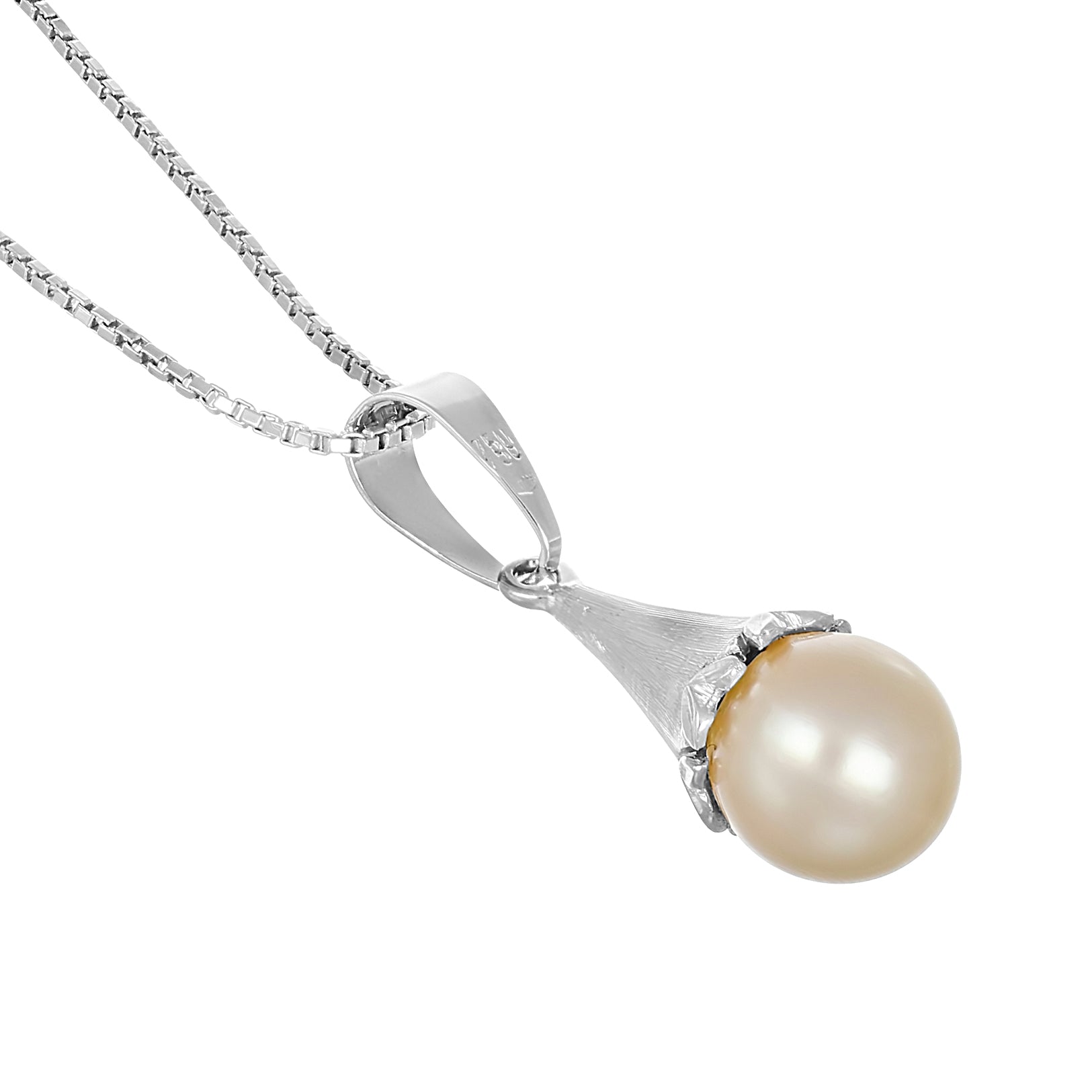 Collana con ciondolo - 18 carati Oro bianco - Perla