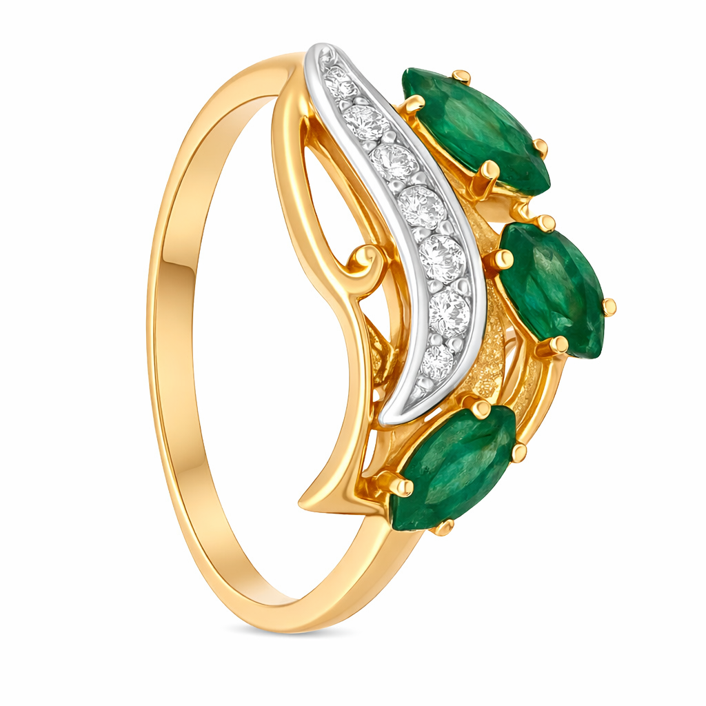 Anello - 14 carati Oro bianco, Oro giallo - 0.61ct. tw. Smeraldo - Diamante