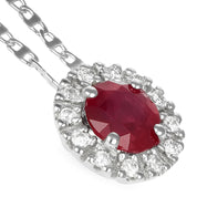 Collana con ciondolo - 18 carati Oro bianco - 0.86ct. tw. Rubino - Diamante
