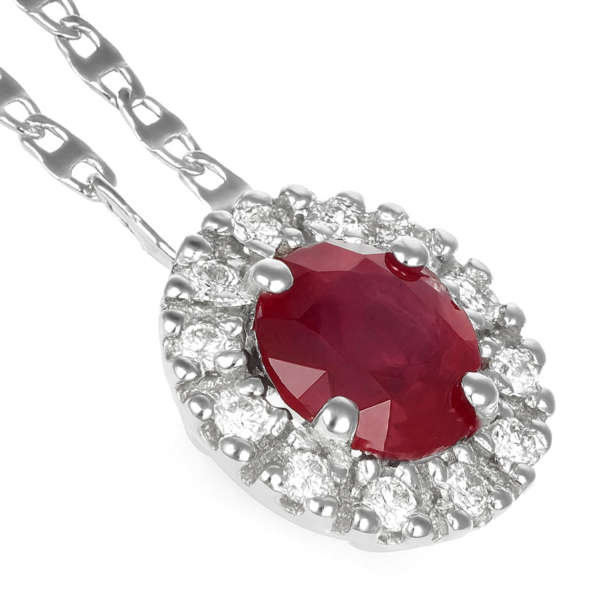 Collana con ciondolo - 18 carati Oro bianco - 0.86ct. tw. Rubino - Diamante