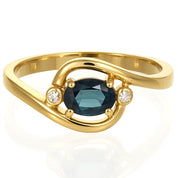 Anello - 18 carati Oro giallo - 0.43ct. tw. Zaffiro - Diamante