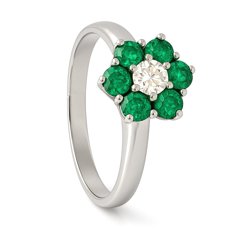 Anello - 18 carati Oro bianco - 0.58ct. tw. Smeraldo - Diamante