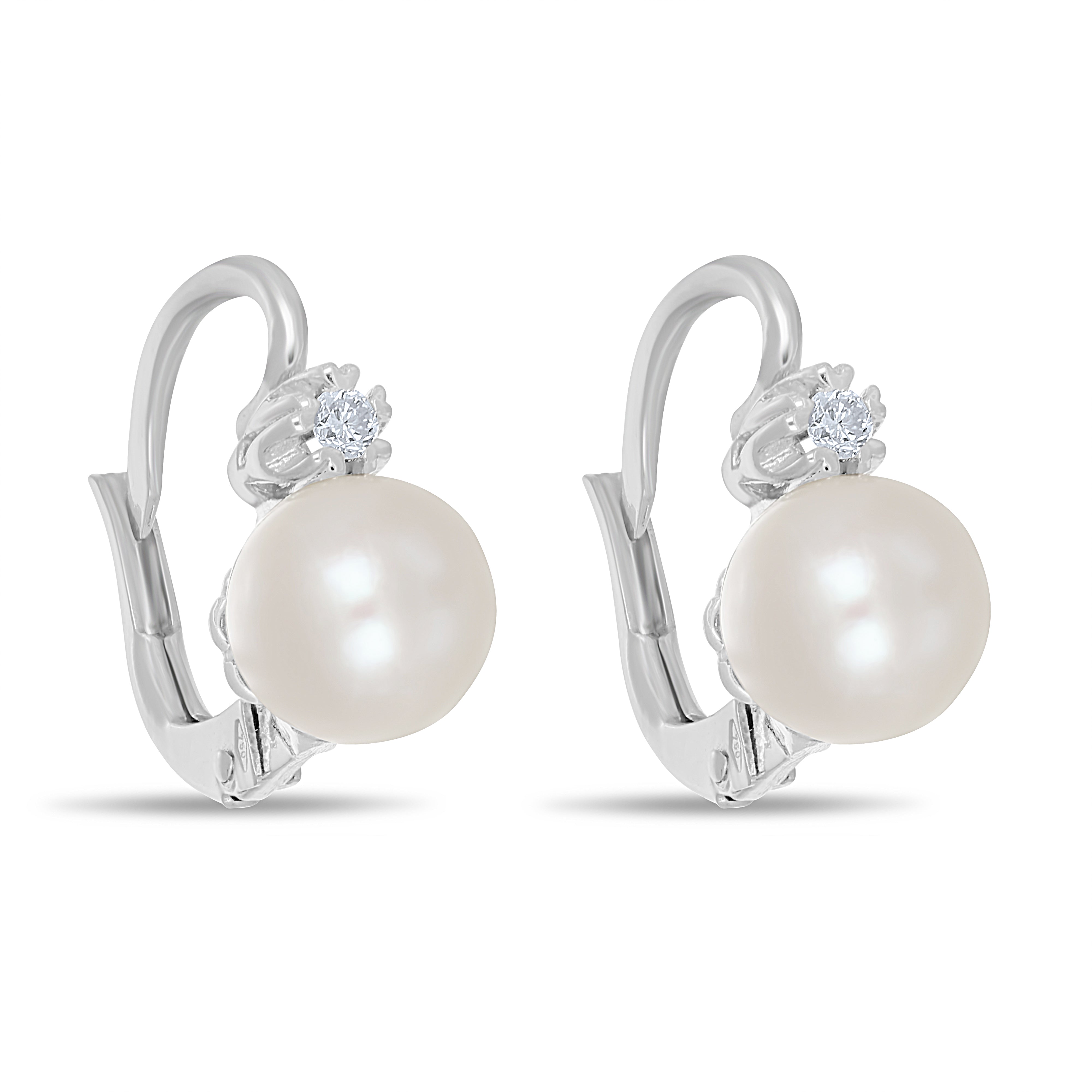 Orecchini - 18 carati Oro bianco - 0.08ct. tw. Diamante (Naturale) - Perla