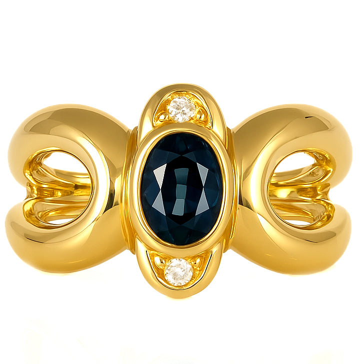 Anello - 18 carati Oro giallo - 0.28ct. tw. Zaffiro - Diamante