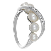 Anello - 18 carati Oro bianco - 0.06ct. tw. Diamante (Naturale) - Perla