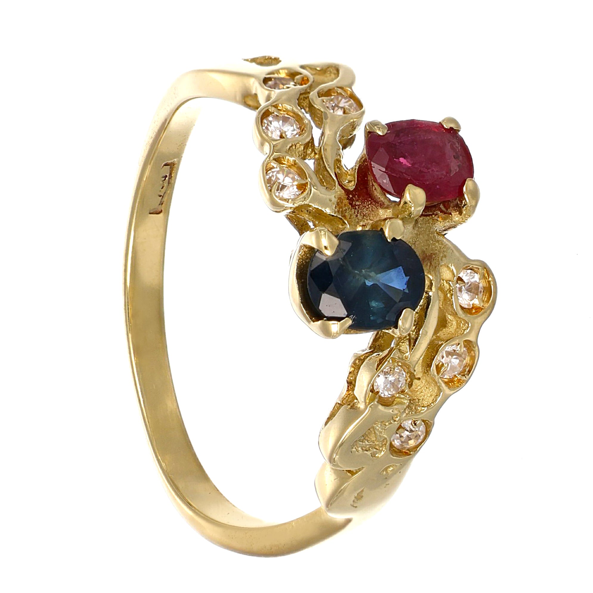 Anello - 18 carati Oro giallo, Zaffiro - Rubino - Diamanti - 0.86ct. tw.