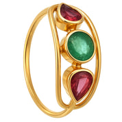 Anello - 18 carati Oro giallo - 1.00ct. tw. Smeraldo - Rubino