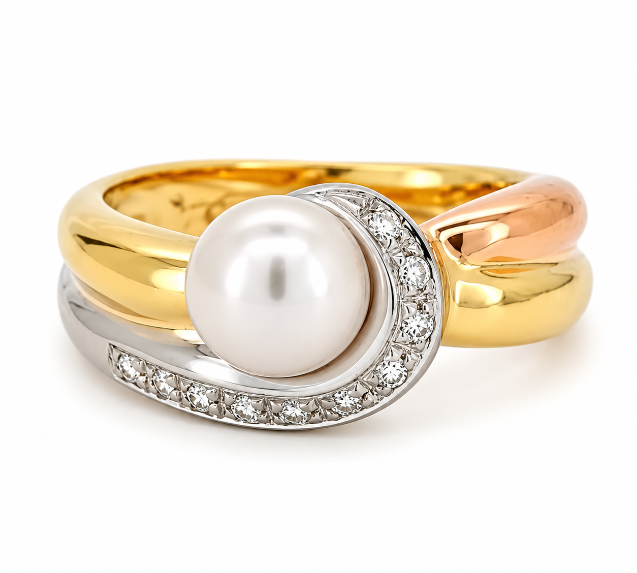 Anello - 18 carati Oro bianco, Oro rosa, Oro giallo - 0.10ct. tw. Diamante (Naturale) - Perla