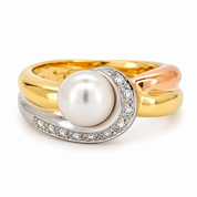 Anello - 18 carati Oro bianco, Oro rosa, Oro giallo - 0.10ct. tw. Diamante (Naturale) - Perla