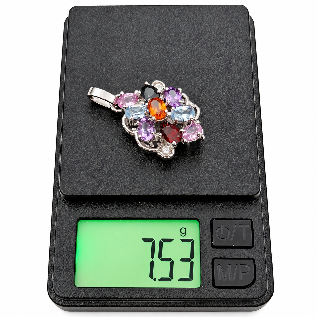 Ciondolo - 14 carati Oro bianco, Acquamarina - Zaffiri rosa - Ametista - Zaffiro blu - Granato - Diamanti - 4.05ct. tw. - Handmade - Made in Italy