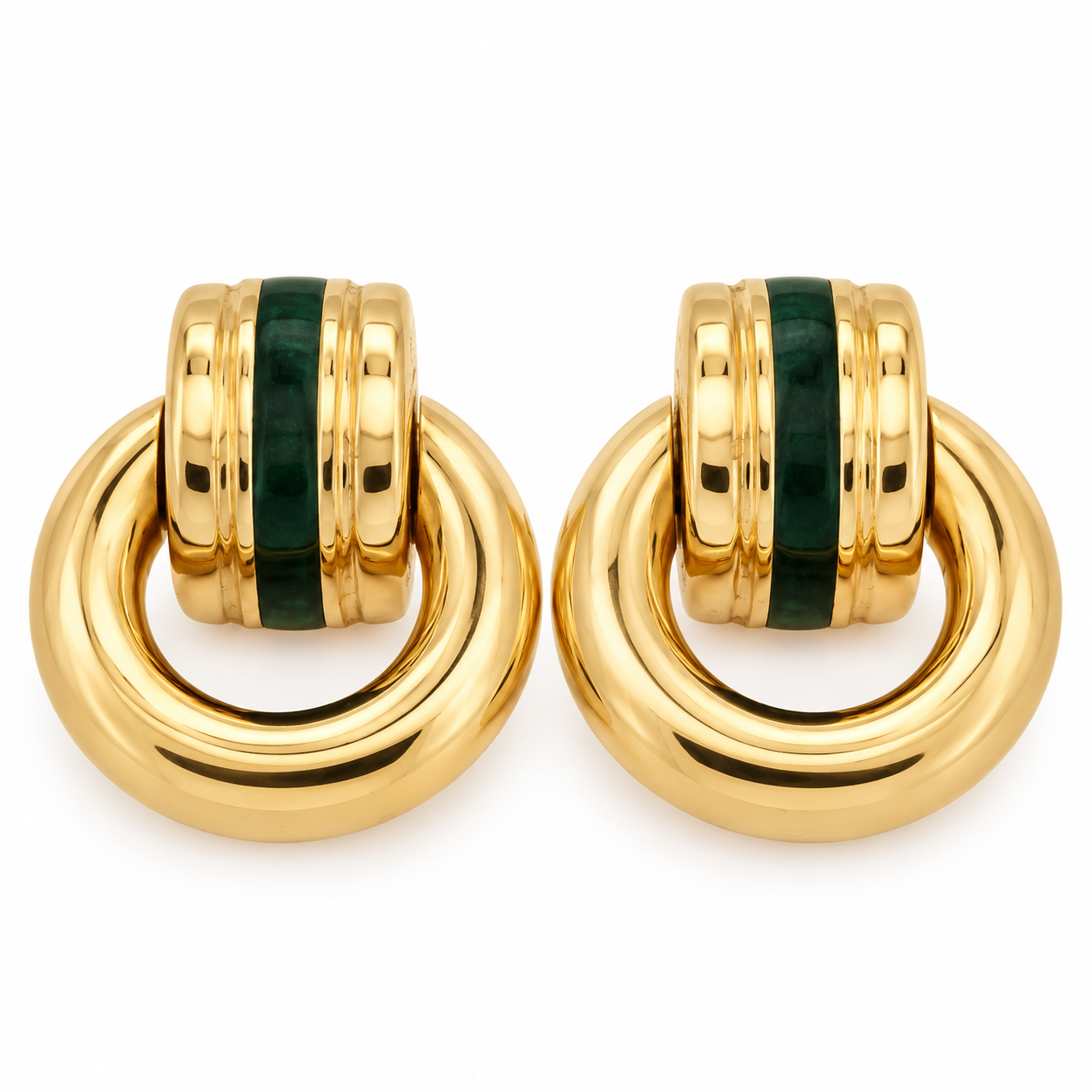 Orecchini - 18 carati Oro giallo, Smalto Verde - Made in Italy - Handmade