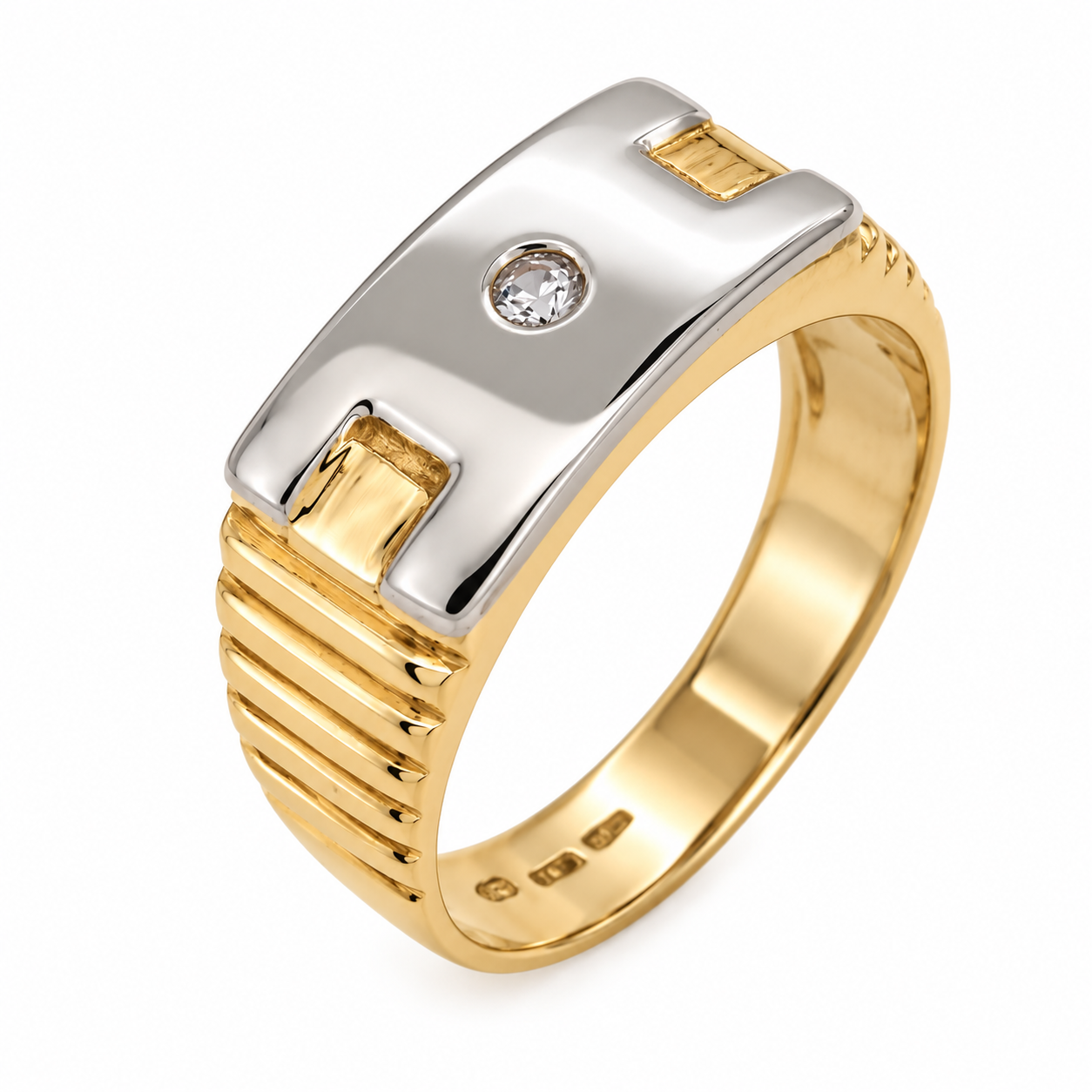 Anello - 18 carati Oro giallo, Oro bianco - 0.04ct. tw. Diamante (Naturale) - Made in Italy - Handmade