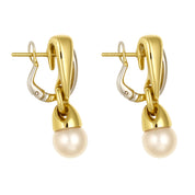 Orecchini - 18 carati Oro bianco, Oro giallo - 0.12ct. tw. Diamante (Naturale) - Perla