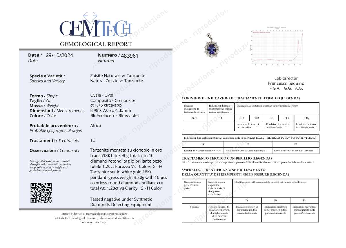 Ciondolo - 18 carati Oro bianco - 2.95ct. tw. Tanzanite - Diamante