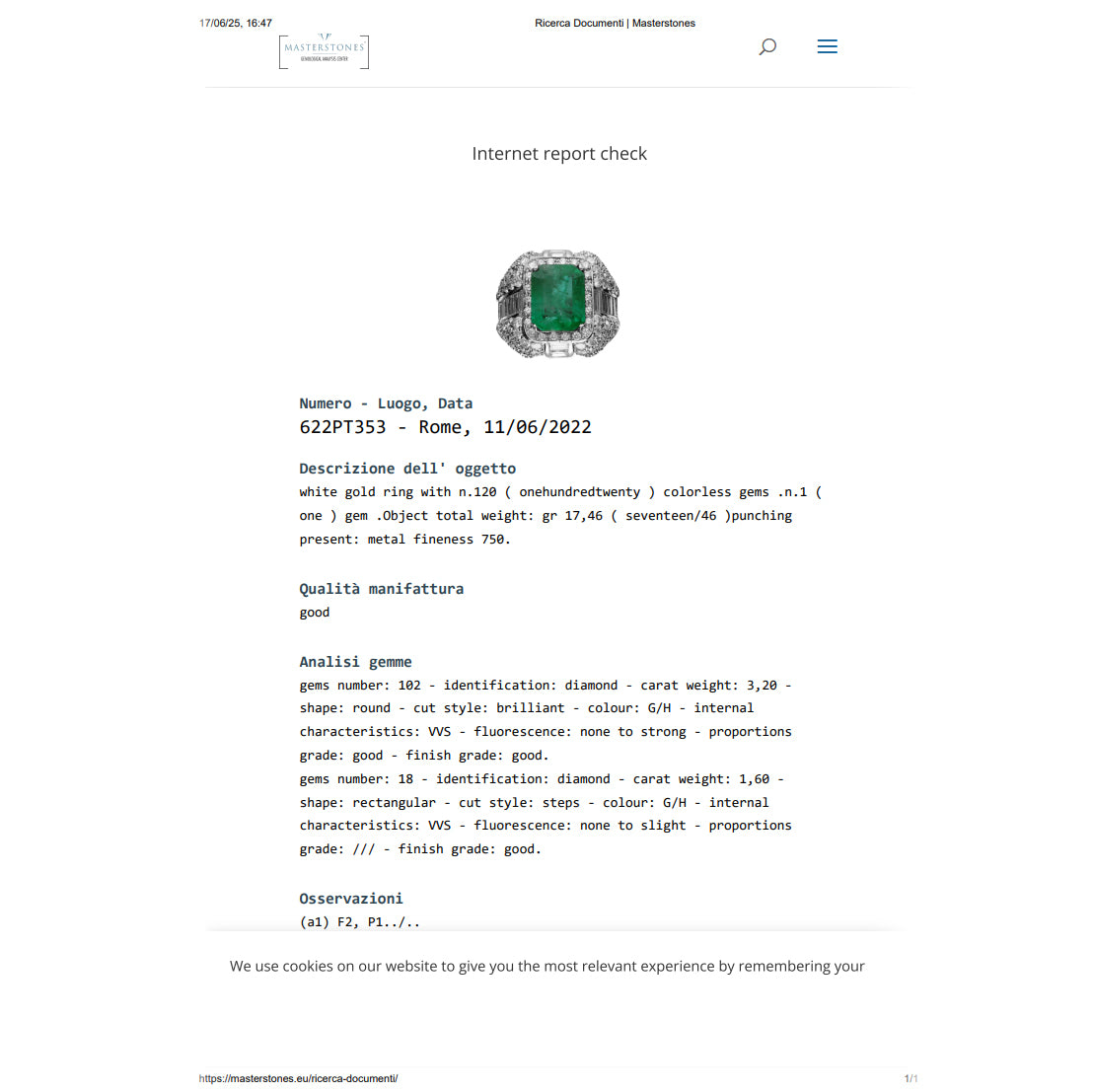 Anello - 18 carati Oro bianco - 8.20ct. tw. Smeraldo - Diamante