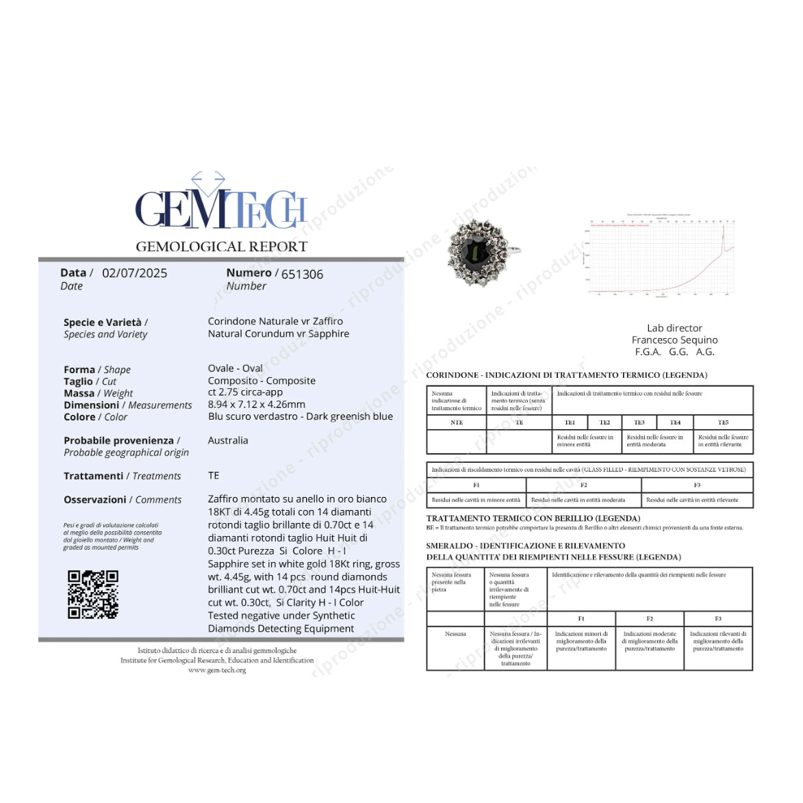 Anello - 18 carati Oro bianco - 3.45ct. tw. Zaffiro - Diamante