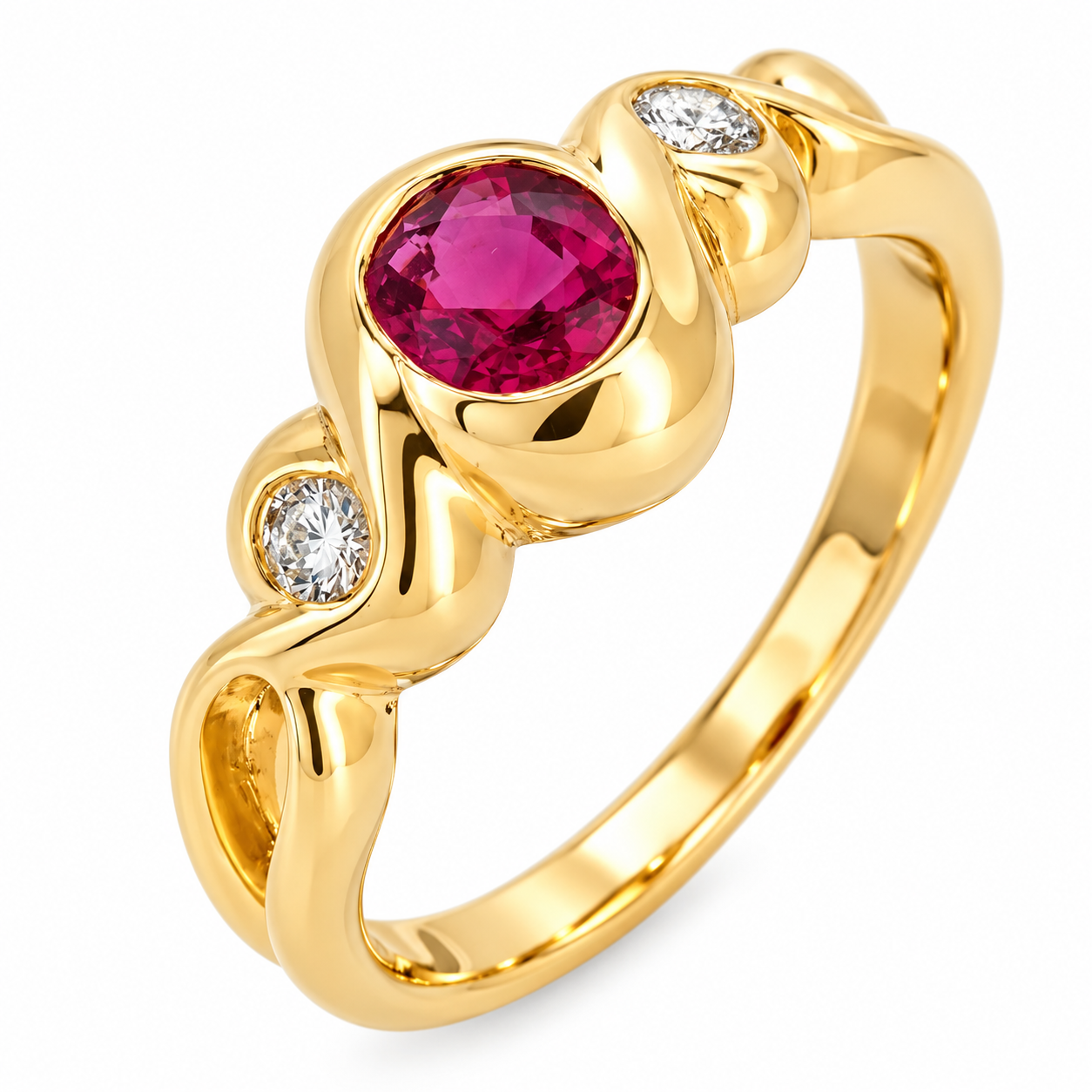 Anello - 18 carati Oro giallo - 0.50ct. tw. Rubino - Diamante - Made in Italy - Handmade