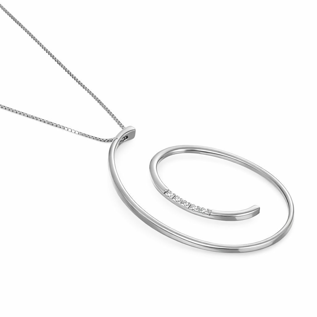 Collana con ciondolo - 18 carati Oro bianco - 0.05ct. tw. Diamante (Naturale)