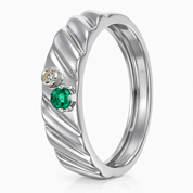 Anello - 18 carati Oro bianco - 0.10ct. tw. Smeraldo - Diamante - Made in Italy - Handmade