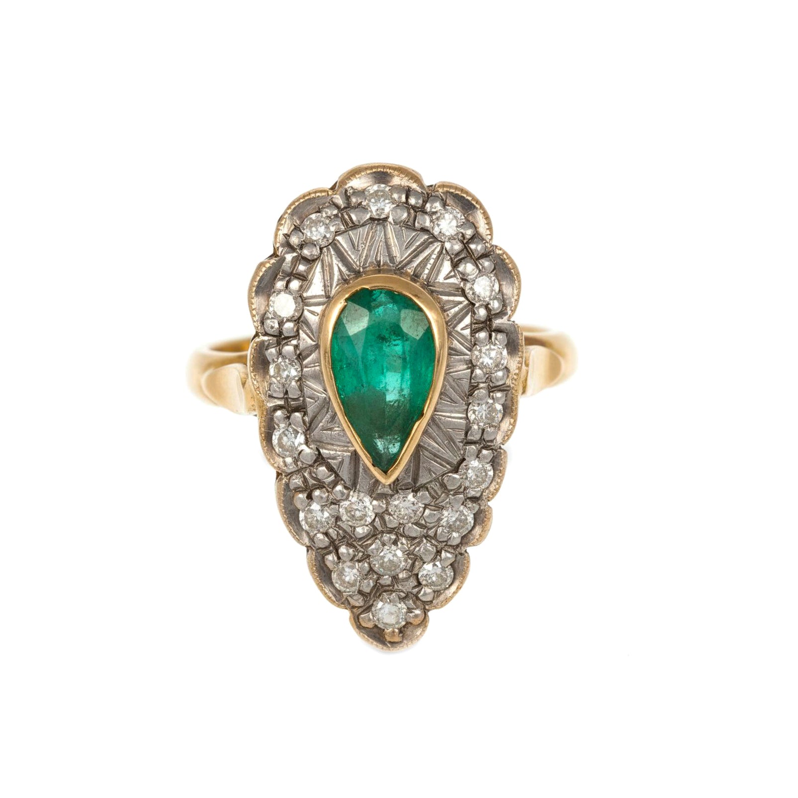 14 carati  Oro giallo, Argento 925- Anello - 1.10 ct Smeraldo - Ct 0.55 Diamanti