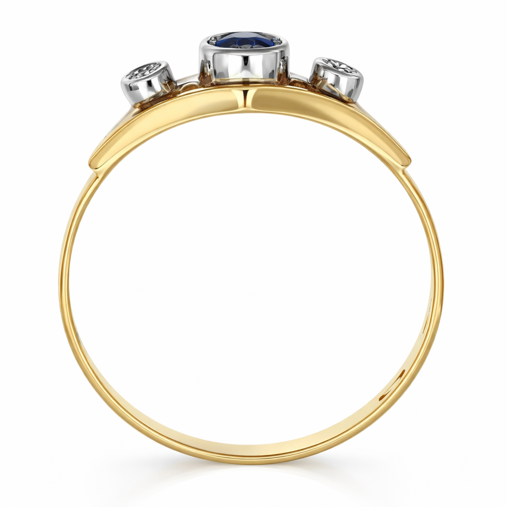 Anello - 18 carati Oro giallo, Oro bianco - 0.12ct. tw. Zaffiro - Diamante