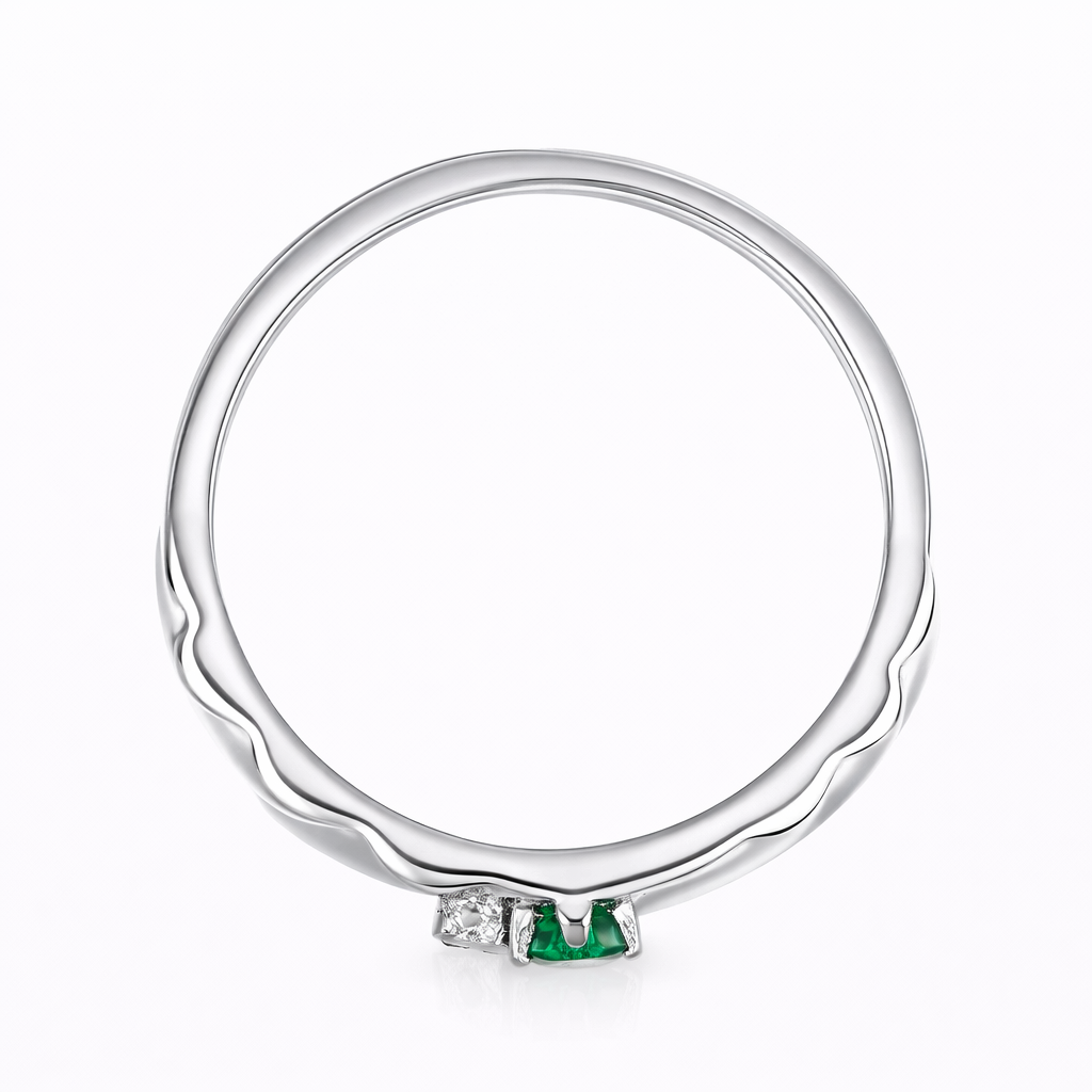 Anello - 18 carati Oro bianco - 0.10ct. tw. Smeraldo - Diamante - Made in Italy - Handmade