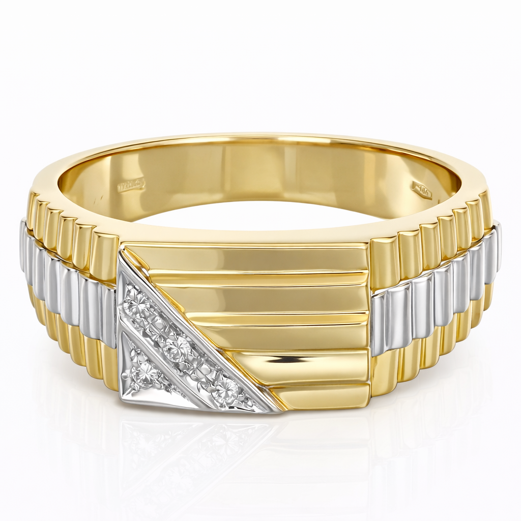 Anello - 18 carati Oro giallo, Oro bianco - 0.08ct. tw. Diamante (Naturale)