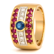 Anello - 18 carati Oro giallo, Rubino - Zaffiro- Diamante - 0.93ct. tw.